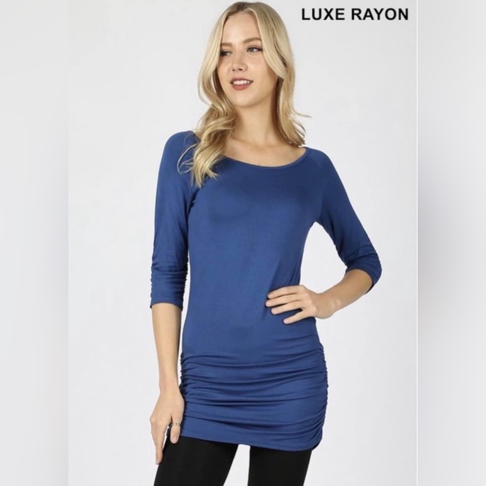 Zenana Sapphire Long Sleeve Rouched Tunic Top size M